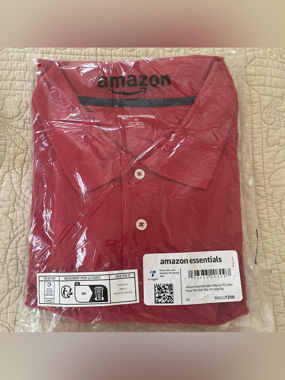Amazon Essentials Big Men’s Red Polo Shirt 4X NEW